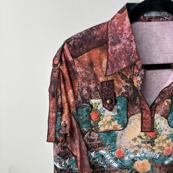 Alberto Makali Y2K Vintage Style Graphic Long Sleeve Lace Top - Picture 3 of 5